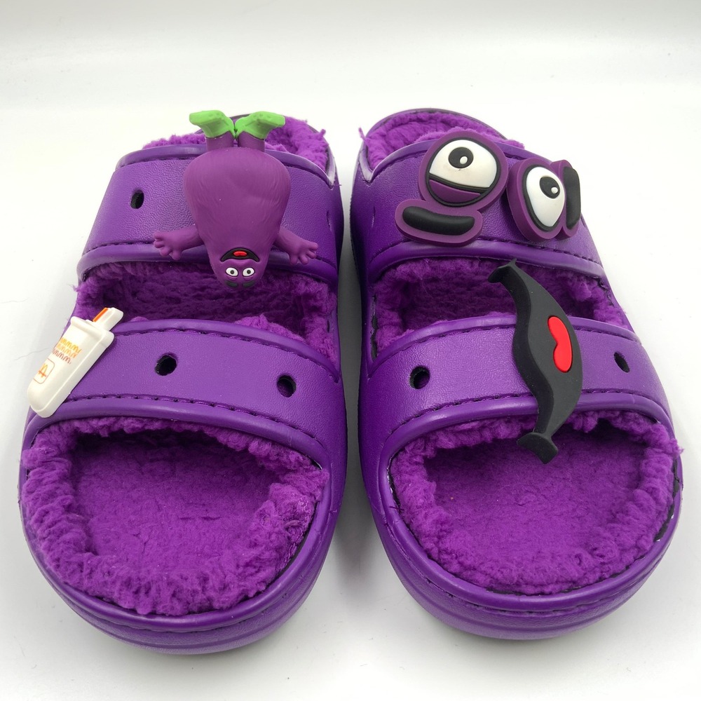 Crocs x McDonalds Grimace Cozzzy Sandal Purple Fuzzy Slides W7 M5 Jibbitz
